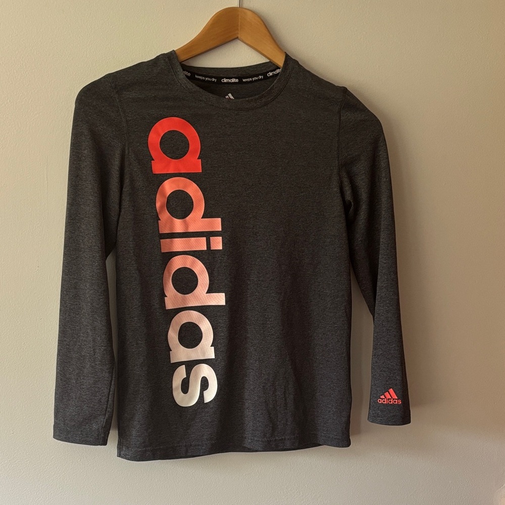 Adidas Kids Long Sleeve Tee - Charcoal and Red
